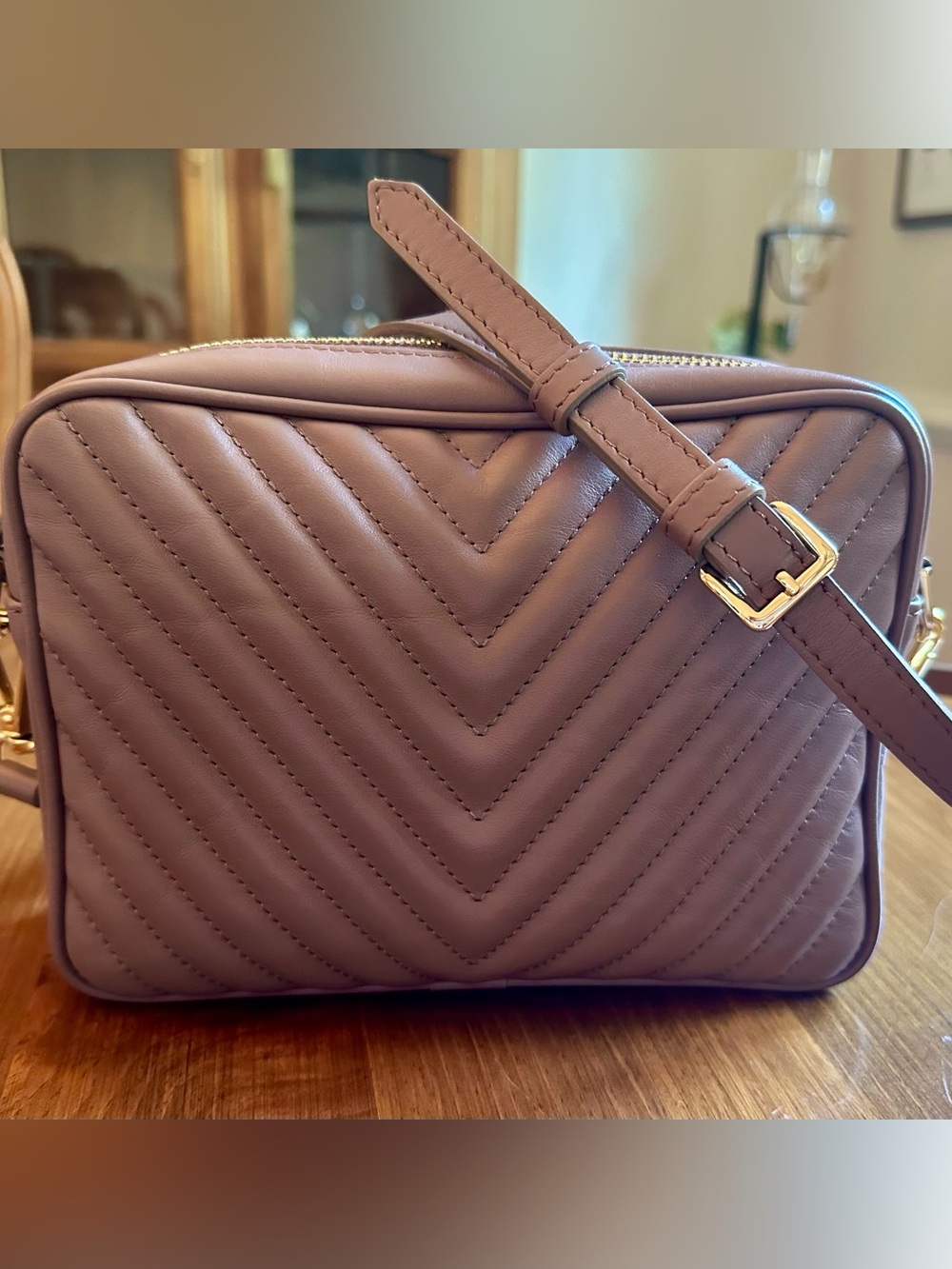 Quince Gemma Quilted Crossbody Bag- dark taupe